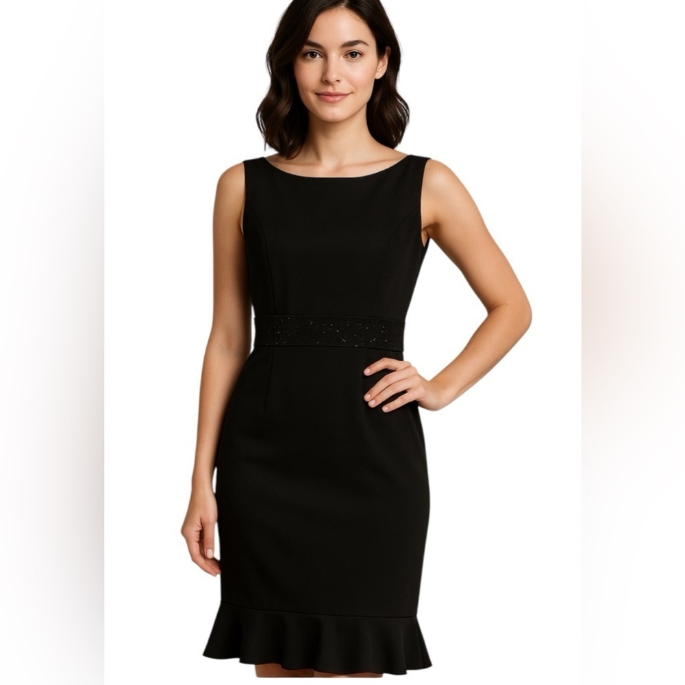 Romia Black Cocktail Dress Rhinestone Waist Size 4